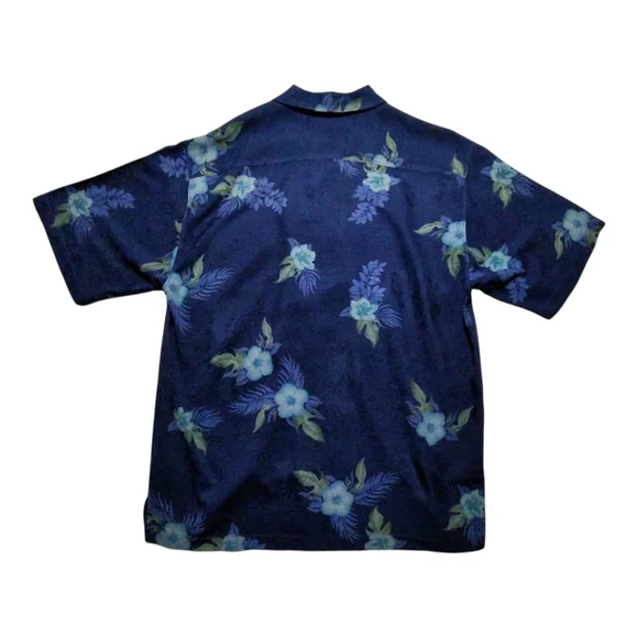 Tommy Bahama Silk Hawaiian Shirt Men M Navy Blue Floral Short Sleeve Button Up - Picture 2 of 3